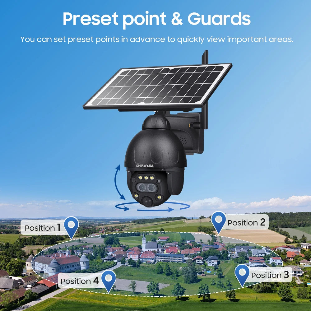 SHIWOJIA 4G SIM Solar Camera 8MP 12X ZOOM Solar Powered Security Camera Surveillance WIFI PIR Human Monitor Solar Battery Camera