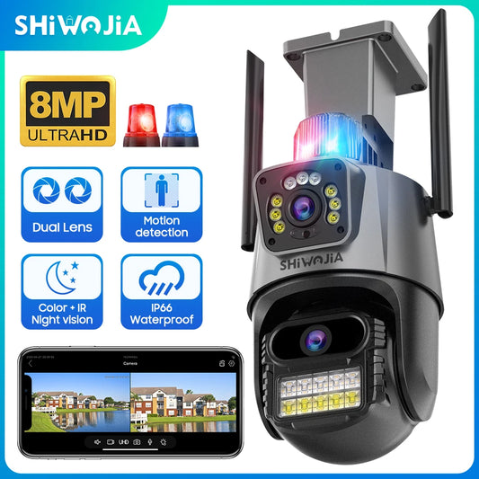 SHIWOJIA Wireless WIFI IP Camera 8MP 4K Surveillance PTZ Camera Auto Tracking Security with Anti-theft Siren Alarm Cameras CCTV