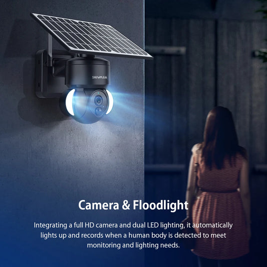 SHIWOJIA 4MP WIFI Solar Camera 4G Sim Card PIR Human Detection Solar Battery Security Camera CCTV Video Surveillance Outdoor Cam