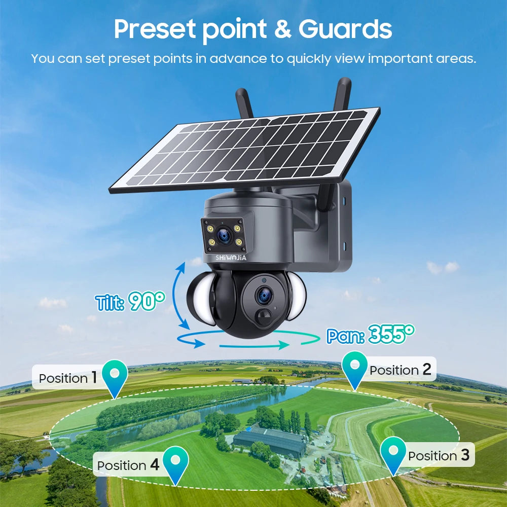 SHIWOJIA 8MP 4G SIM Solar Battery Surveillance Camera Outdoor WIFI Solar Panel Security Camera PIR Human Detection Two Way Audio