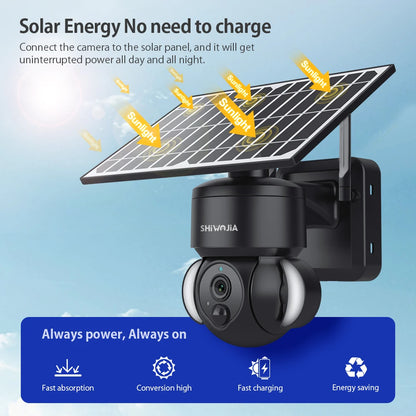 SHIWOJIA 4MP WIFI Solar Camera 4G Sim Card PIR Human Detection Solar Battery Security Camera CCTV Video Surveillance Outdoor Cam