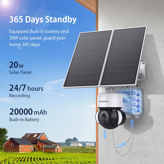 SHIWOJIA 20W Solar Panel Camera 4G SIM with 20000mAh Battery Outdoor Solar Powered Camera PIR Monitor Waterproof  CCTV Video Cam