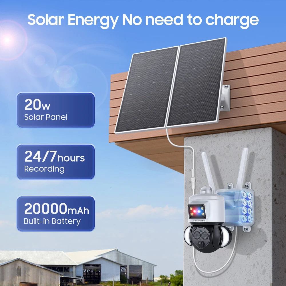 SHIWOJIA 6MP 12X ZOOM Solar Camera 4G SIM 20W Solar Panel Security Camera with 20000mAh Battery Anti-theft Siren Alarm PTZ Camer