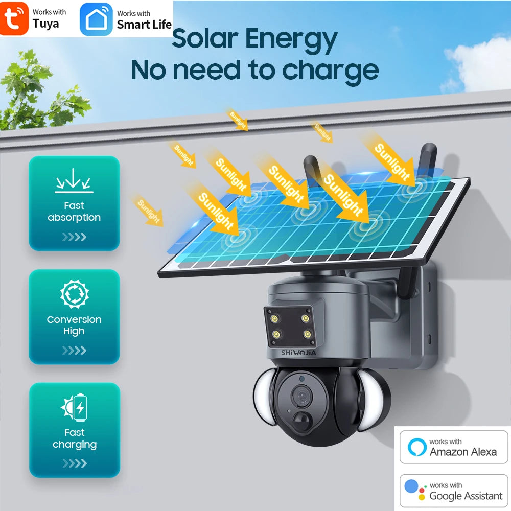 SHIWOJIA 3MP TUYA Solar Powered Security Camera 4G SIM WIFI Solar Panel Surveillance Cameras PIR Human Detection Video Outdoor